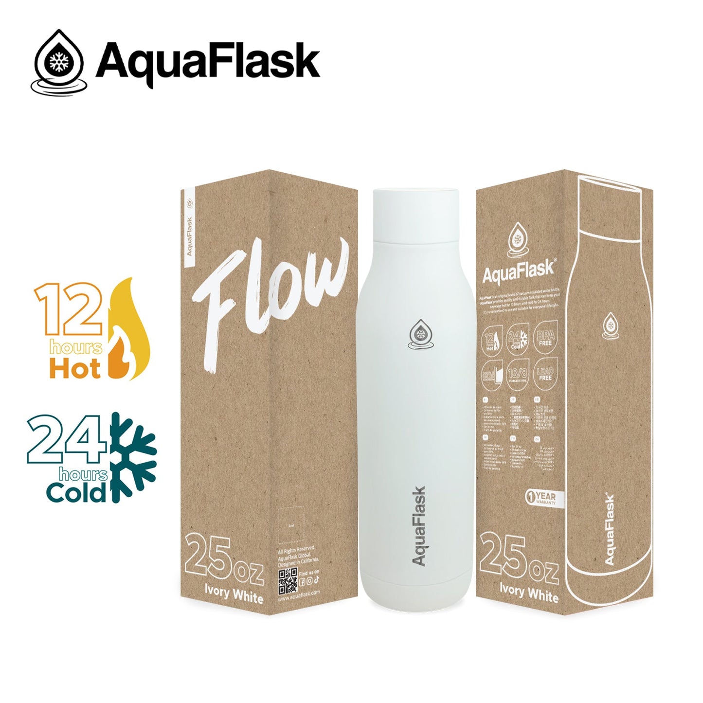 Bouteilles d'eau isothermes AquaFlask FLOW 739 ml (25 oz)