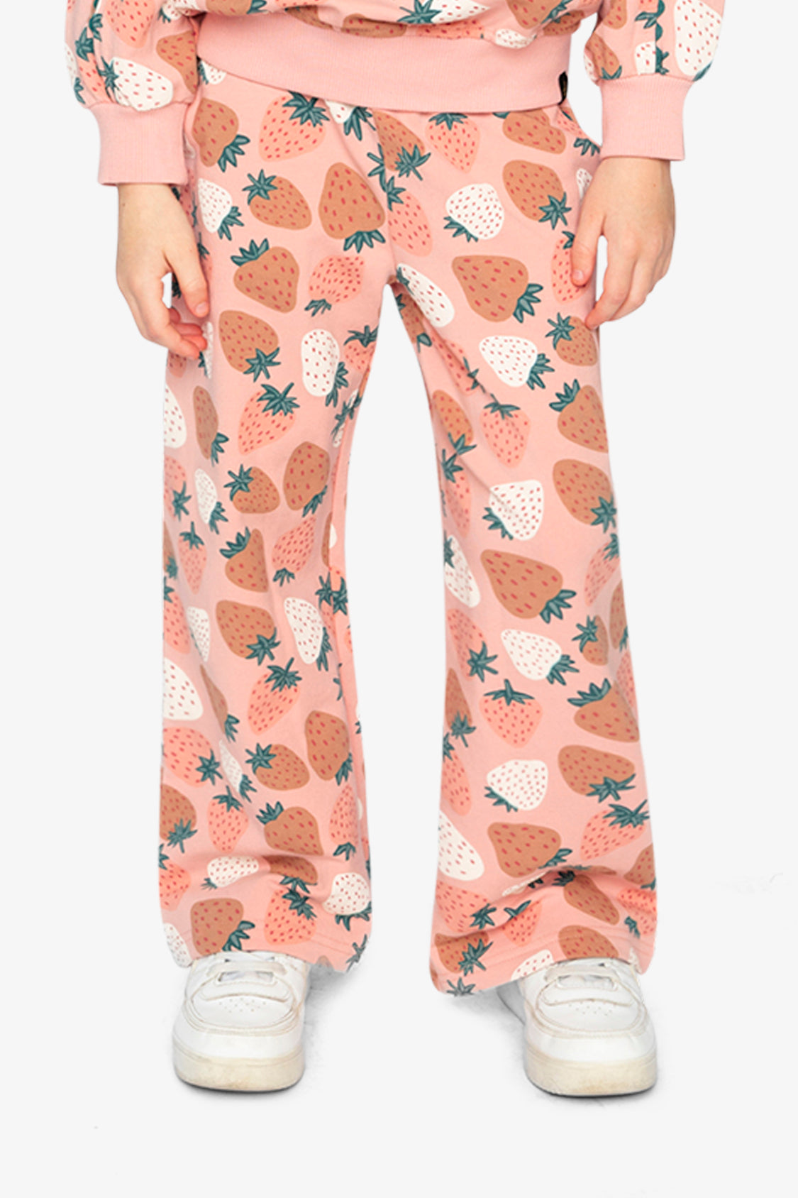 Wide Leg Sweatpants Pink Strawberry Print