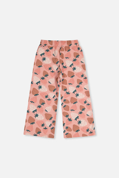 Wide Leg Sweatpants Pink Strawberry Print