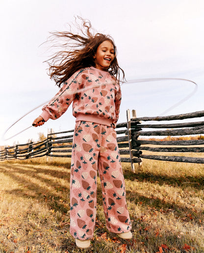 Wide Leg Sweatpants Pink Strawberry Print