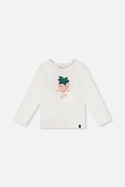 Long Sleeve Organic Cotton Strawberry T-Shirt Off White