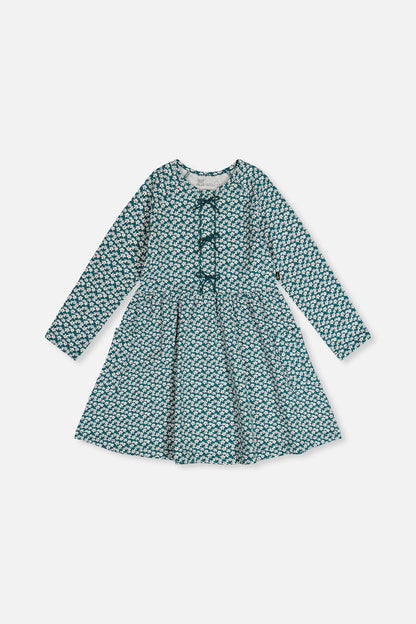 Organic Cotton Dress With Pockets Green Floral Print