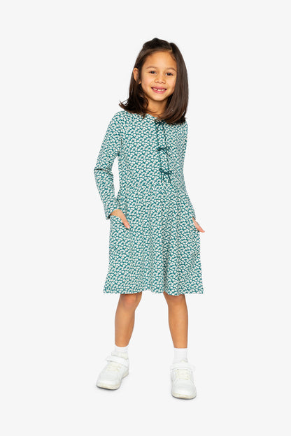 Organic Cotton Dress With Pockets Green Floral Print