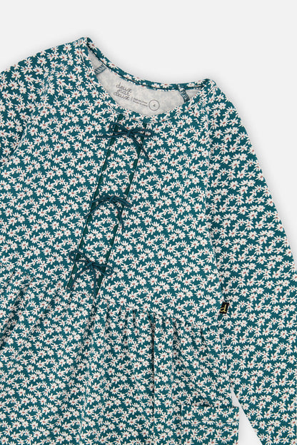 Organic Cotton Dress With Pockets Green Floral Print