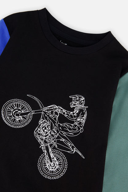 Long Sleeve T-Shirt Black, Blue And Green