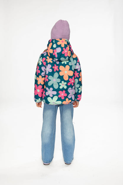 Quilted Mid-Season Jacket Green Floral Print