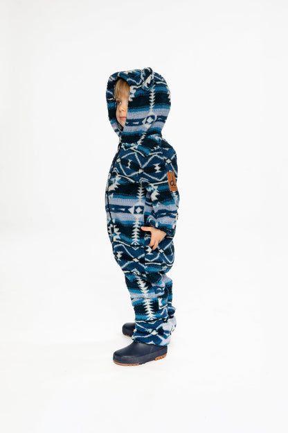 Baby Mid-Season Plush One-Piece Outerwear Aztec Blue