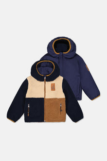 Reversible Mid-Season Jacket Dark Blue, Beige And Brown