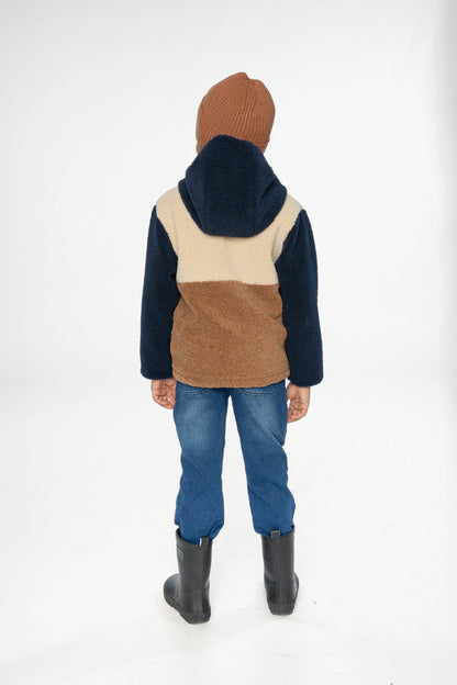 Reversible Mid-Season Jacket Dark Blue, Beige And Brown