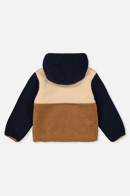 Reversible Mid-Season Jacket Dark Blue, Beige And Brown