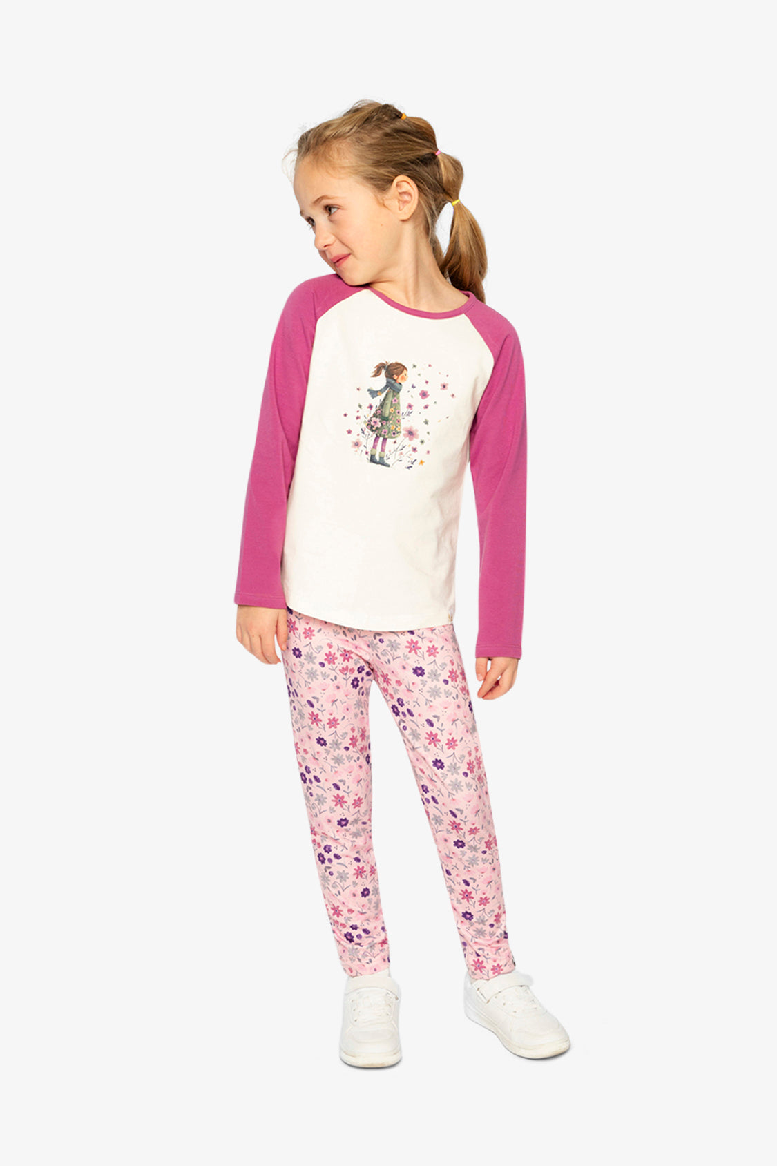 Raglan Organic Cotton T-Shirt Pinkish Violet And White