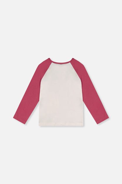 Raglan Organic Cotton T-Shirt Pinkish Violet And White