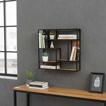 Étagère murale carrée en bois de manguier et acier noir