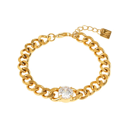 JATDAL Gold : Bracelet maille cubaine avec un saphir moissanite étincelant en pièce maîtresse