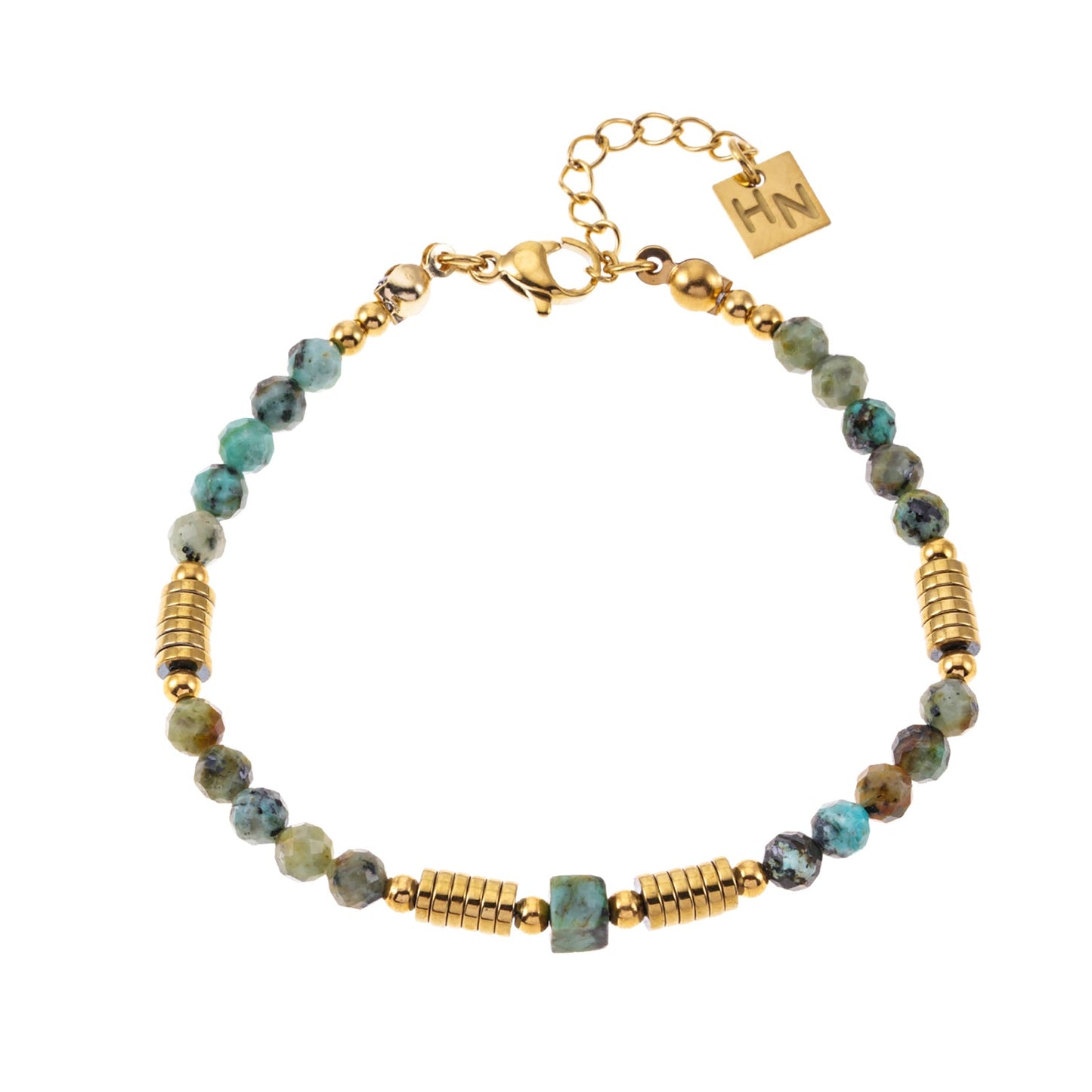 JEMIMA: Bracelet perlé en or et pierres de turquoise africaine