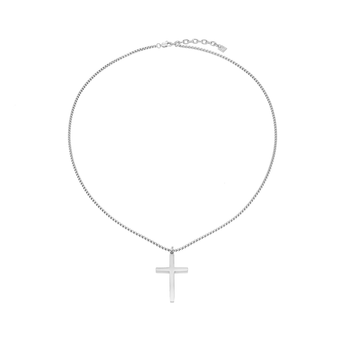 JENGO Collier Chaîne Carrée Argent (Or Blanc) avec Pendentif Croix Minimaliste pour Femme ou Homme