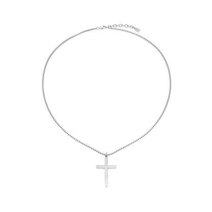 JENGO Collier Chaîne Carrée Argent (Or Blanc) avec Pendentif Croix Minimaliste pour Femme ou Homme