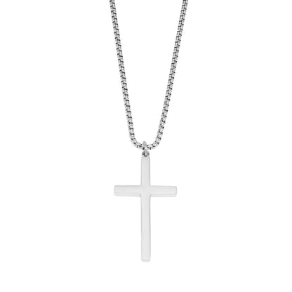 JENGO Collier Chaîne Carrée Argent (Or Blanc) avec Pendentif Croix Minimaliste pour Femme ou Homme