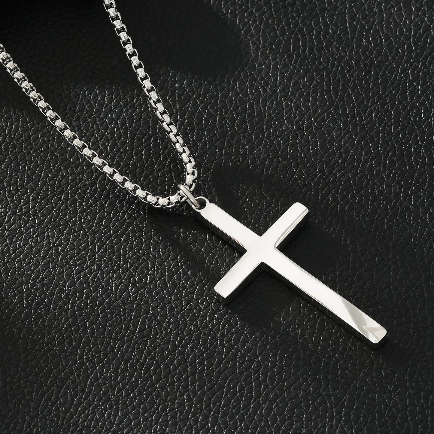 JENGO Collier Chaîne Carrée Argent (Or Blanc) avec Pendentif Croix Minimaliste pour Femme ou Homme