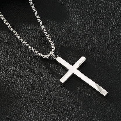 JENGO Collier Chaîne Carrée Argent (Or Blanc) avec Pendentif Croix Minimaliste pour Femme ou Homme