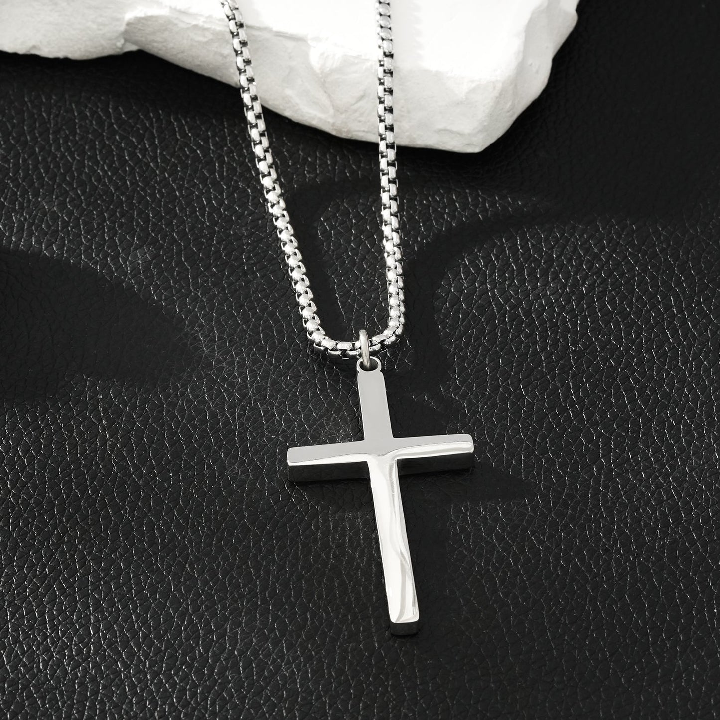 JENGO Collier Chaîne Carrée Argent (Or Blanc) avec Pendentif Croix Minimaliste pour Femme ou Homme