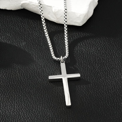 JENGO Collier Chaîne Carrée Argent (Or Blanc) avec Pendentif Croix Minimaliste pour Femme ou Homme
