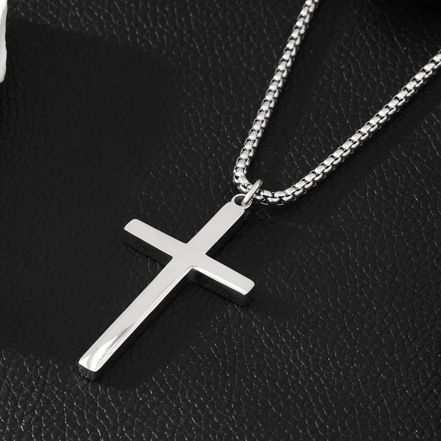 JENGO Collier Chaîne Carrée Argent (Or Blanc) avec Pendentif Croix Minimaliste pour Femme ou Homme