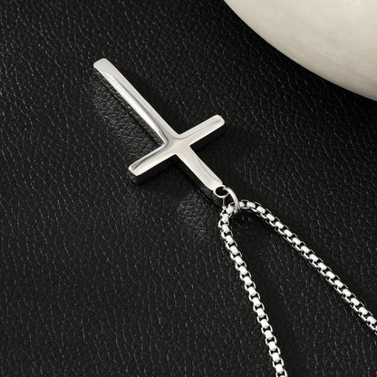 JENGO Collier Chaîne Carrée Argent (Or Blanc) avec Pendentif Croix Minimaliste pour Femme ou Homme
