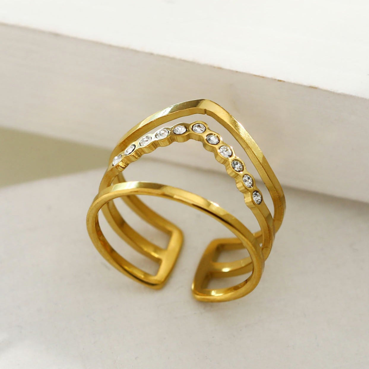 Bague à triple couche ornée de zircons JUAANA