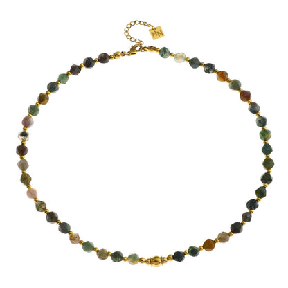 JULIETTA: Collier chaîne à perles dorées et pierres d'agate indienne