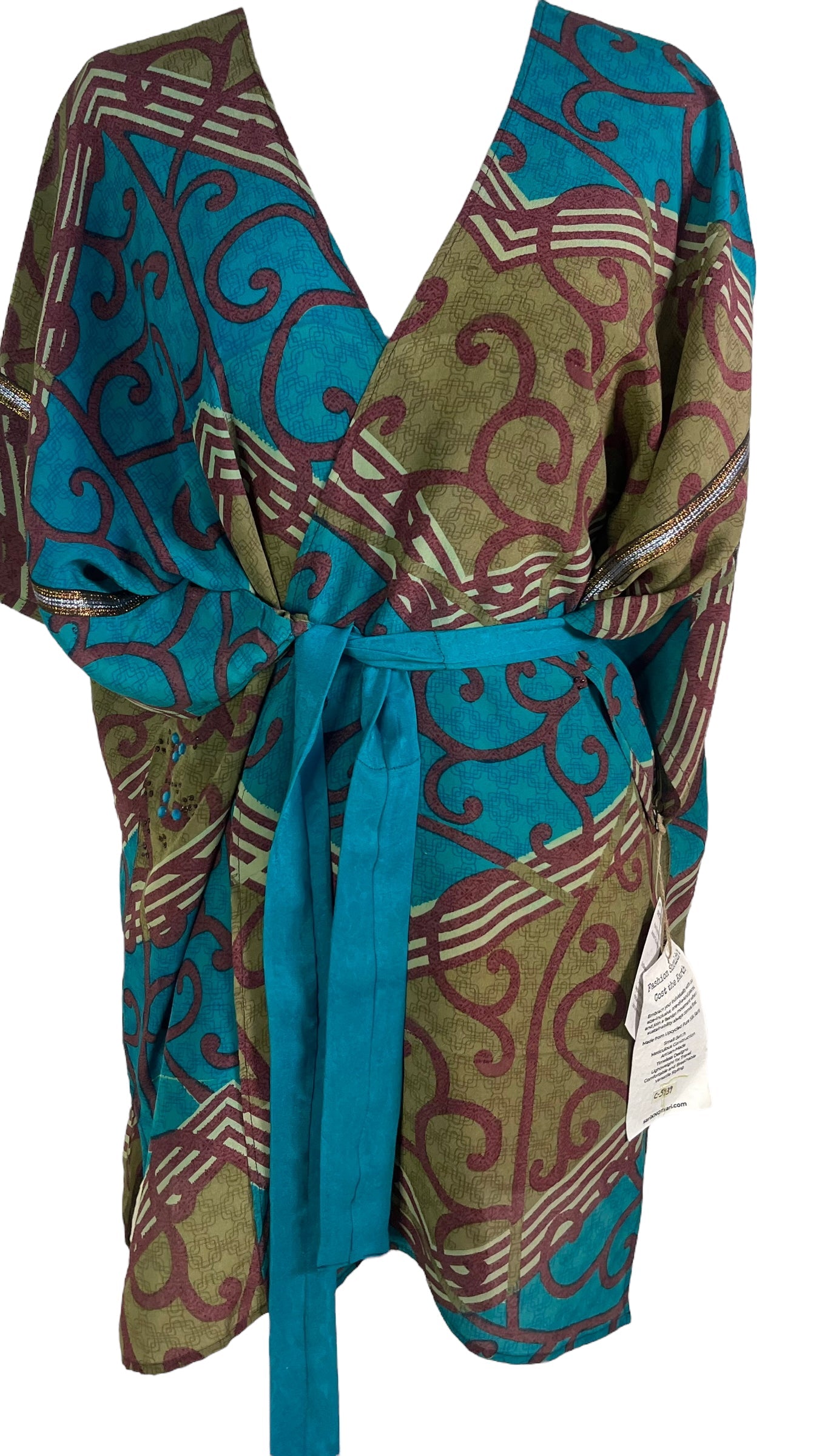 PRC5939 Veste Avatar à manches kimono en pure soie avec ceinture