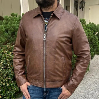 Blouson en cuir d'agneau style James Dean avec boucles latérales
