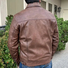 Blouson en cuir d'agneau style James Dean avec boucles latérales