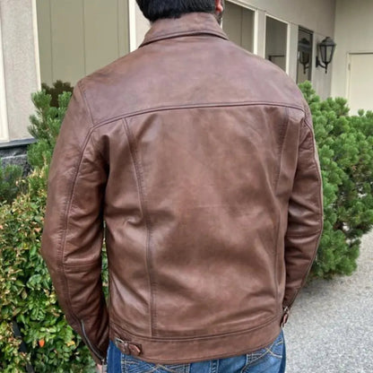 Blouson en cuir d'agneau style James Dean avec boucles latérales