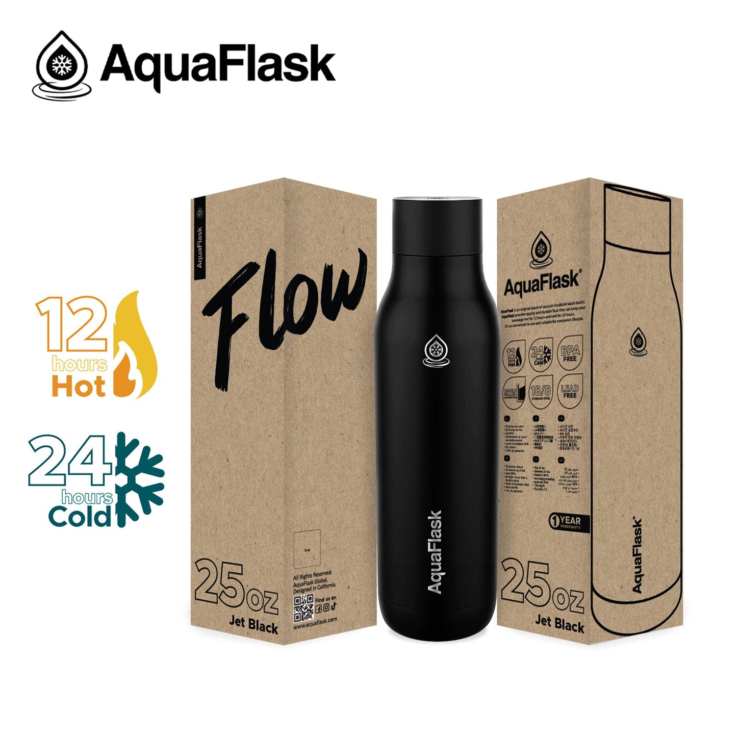 Bouteilles d'eau isothermes AquaFlask FLOW 739 ml (25 oz)