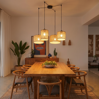 Suspension réglable JUTE à 4 lumières pour îlot de cuisine et table à manger