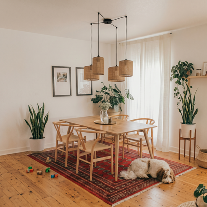 Suspension réglable JUTE à 4 lumières pour îlot de cuisine et table à manger