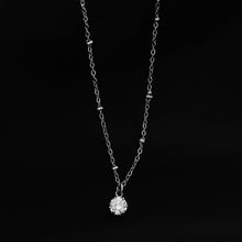 KADIRI Silver:  Solitaire Zirconia Charm Pendant on a Beaded Chain Necklace