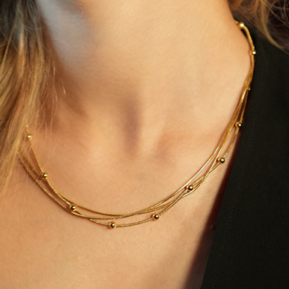 KAKIA : Collier superposé Triple Chaîne Peau de Serpent avec perles