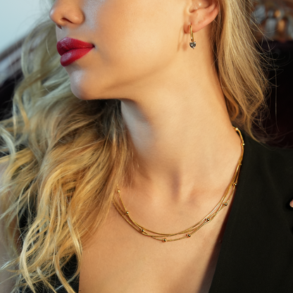 KAKIA : Collier superposé Triple Chaîne Peau de Serpent avec perles