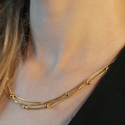 KAKIA : Collier superposé Triple Chaîne Peau de Serpent avec perles
