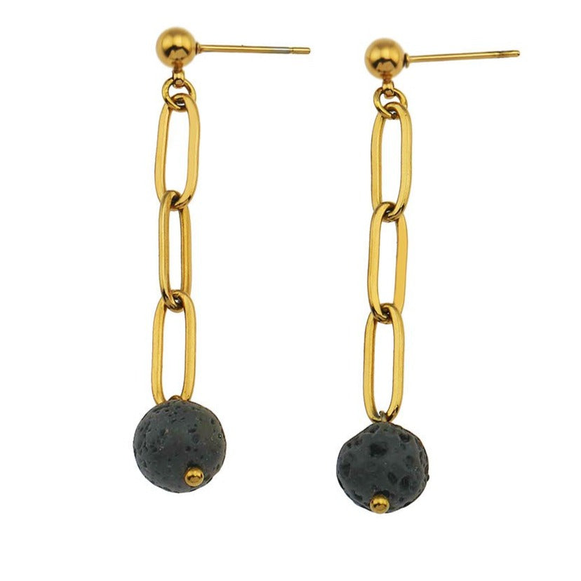 Boucles d'oreilles pendantes en pierre de lave volcanique KARLA