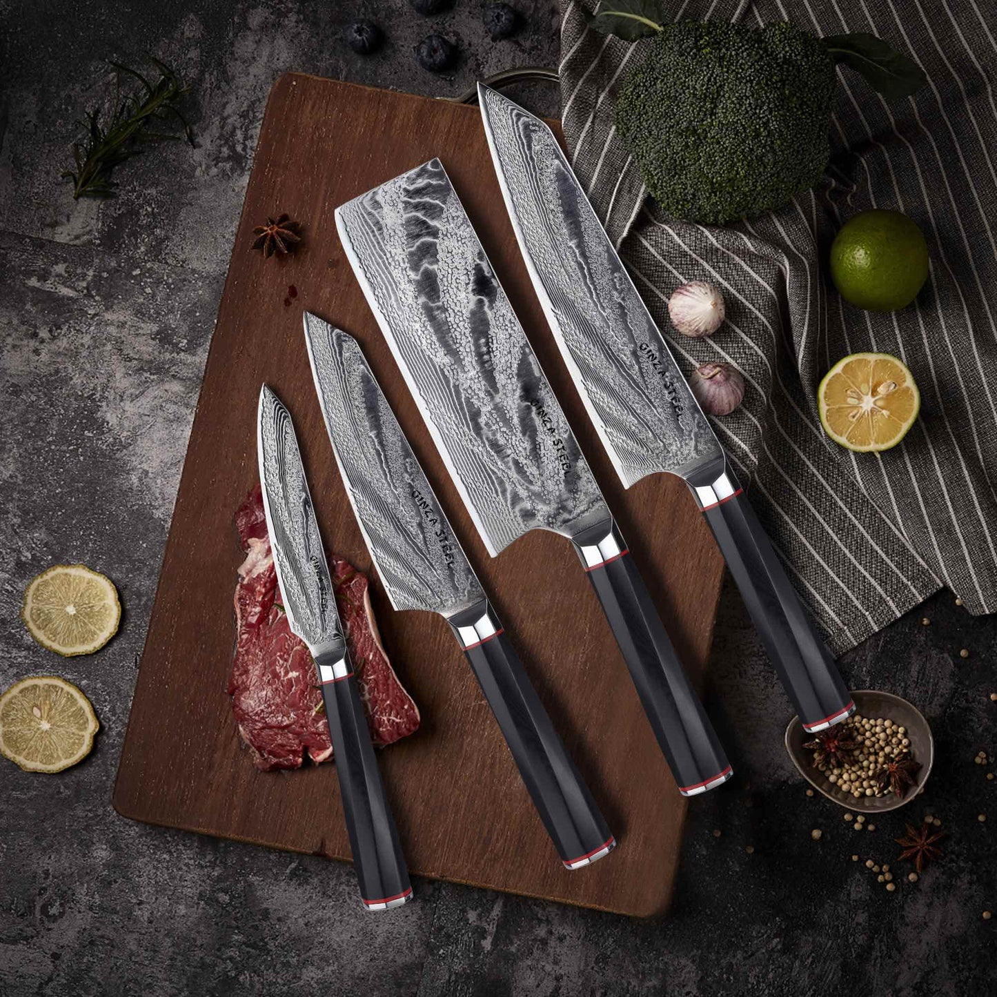 KATANA FIVE | Bloc de couteaux aimanté en bois | 5 pièces essentielles, dont 4 couteaux