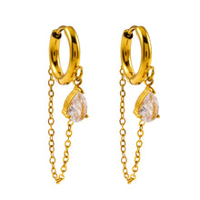 KAZUKA: Hoop Earrings with Pear-Shaped Zirconia Charm and Dainty Chain