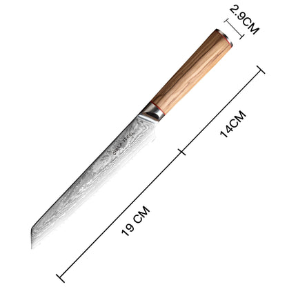 MIA Z | COUTEAU À PAIN 8" Acier Damas AUS10 67 Couches / Manche en bois d'olivier
