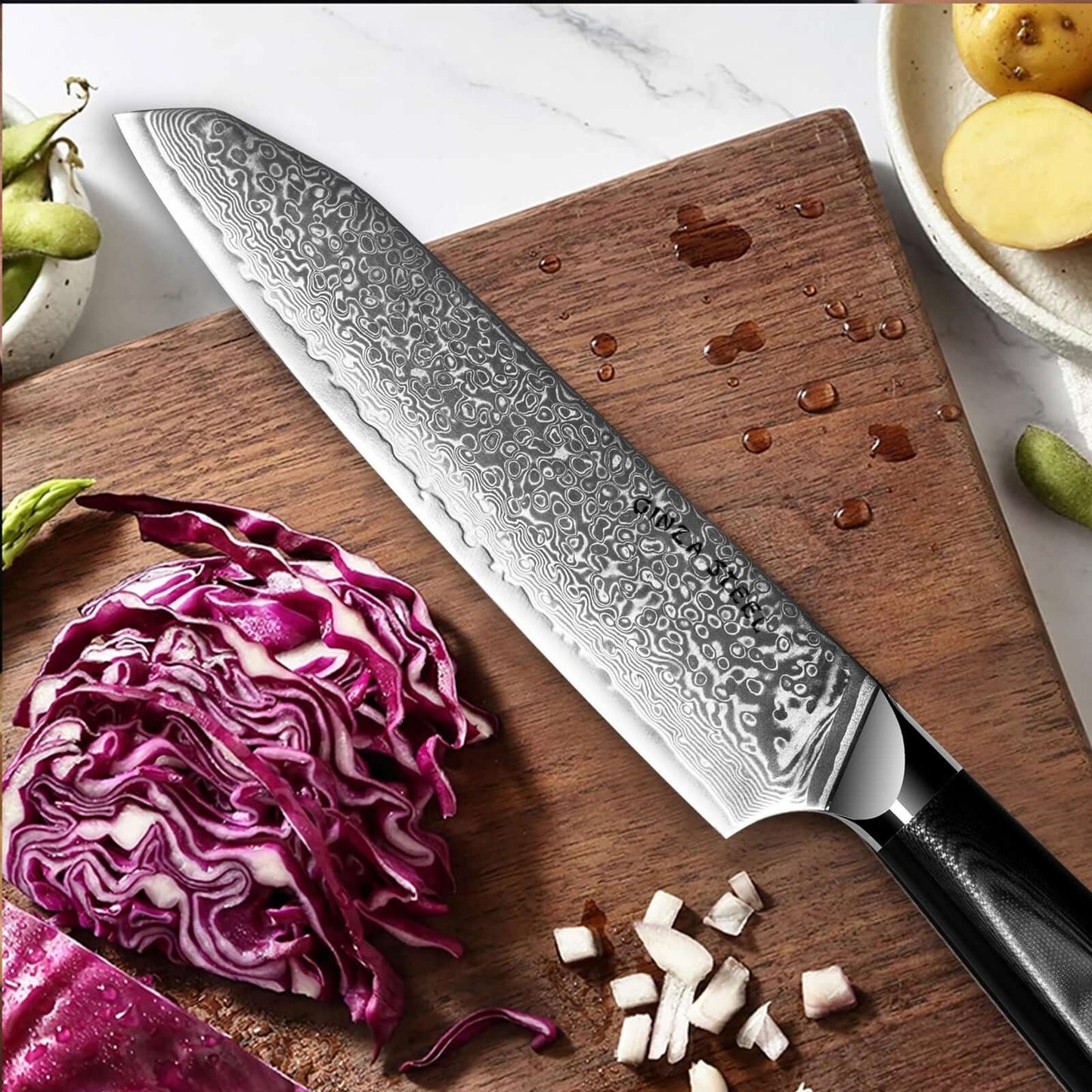 Hagakure 20 - Couteau Santoku japonais 8" - Acier Damas VG10