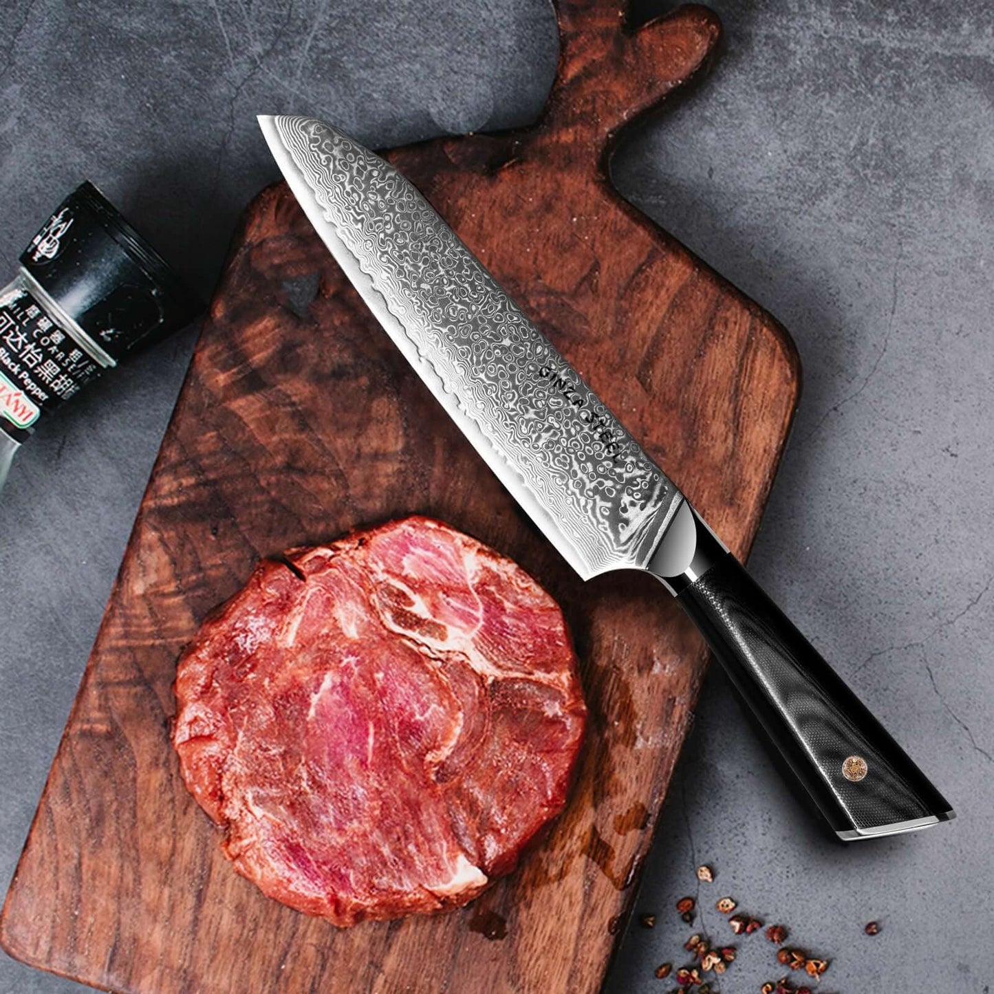 Hagakure 20 - Couteau Santoku japonais 8" - Acier Damas VG10