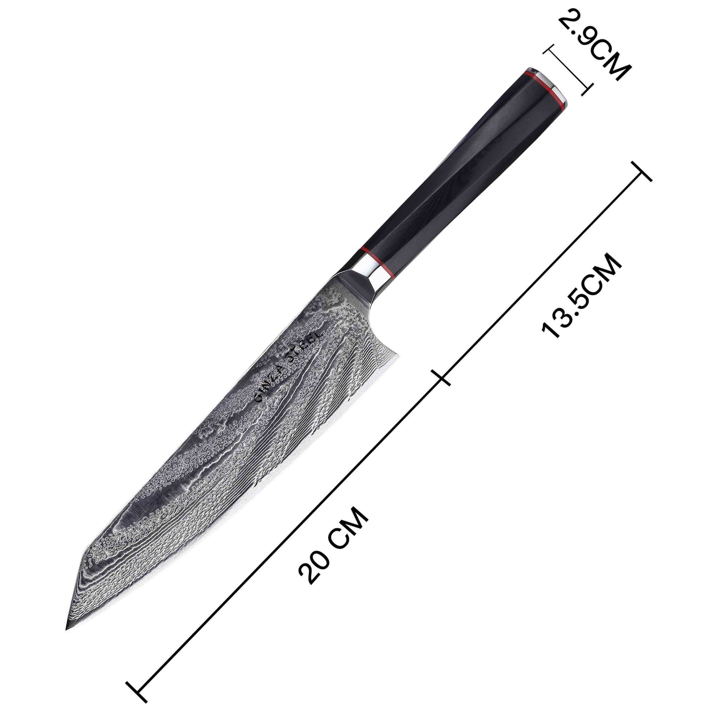 Couteau de chef Ginza Steel KATANA 20 cm – Acier Damas VG10, 67 couches, manche en G10
