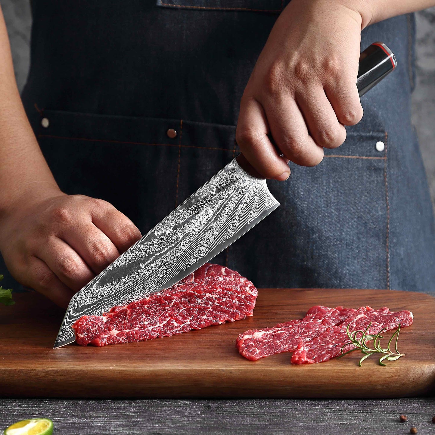 Couteau de chef Ginza Steel KATANA 20 cm – Acier Damas VG10, 67 couches, manche en G10