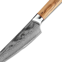 Ginza Steel MIA 17 Chef Knife 6.5” – Damascus AUS10 Steel, 67-Layer, Olive Wood Handle